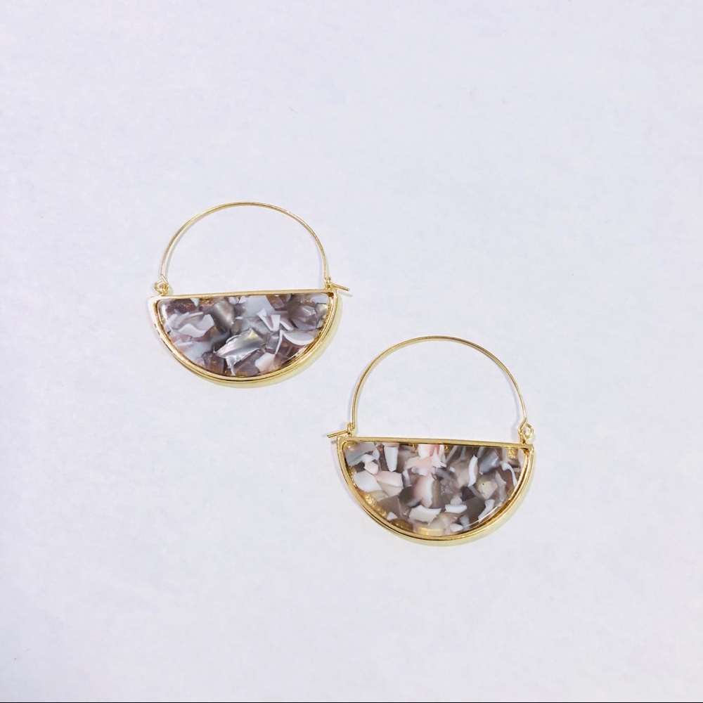 ALISA HALF CIRCLE HOOP DROP GRAY MULTI EARRINGS - Picture 4 of 6